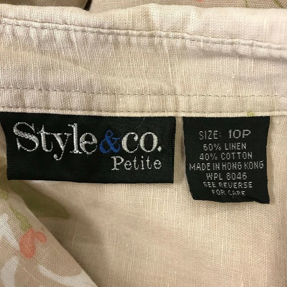Style & Co Women's Beige Floral Long Sleeves Linen Blend Button Front Blouse 10P - Picture 4 of 5